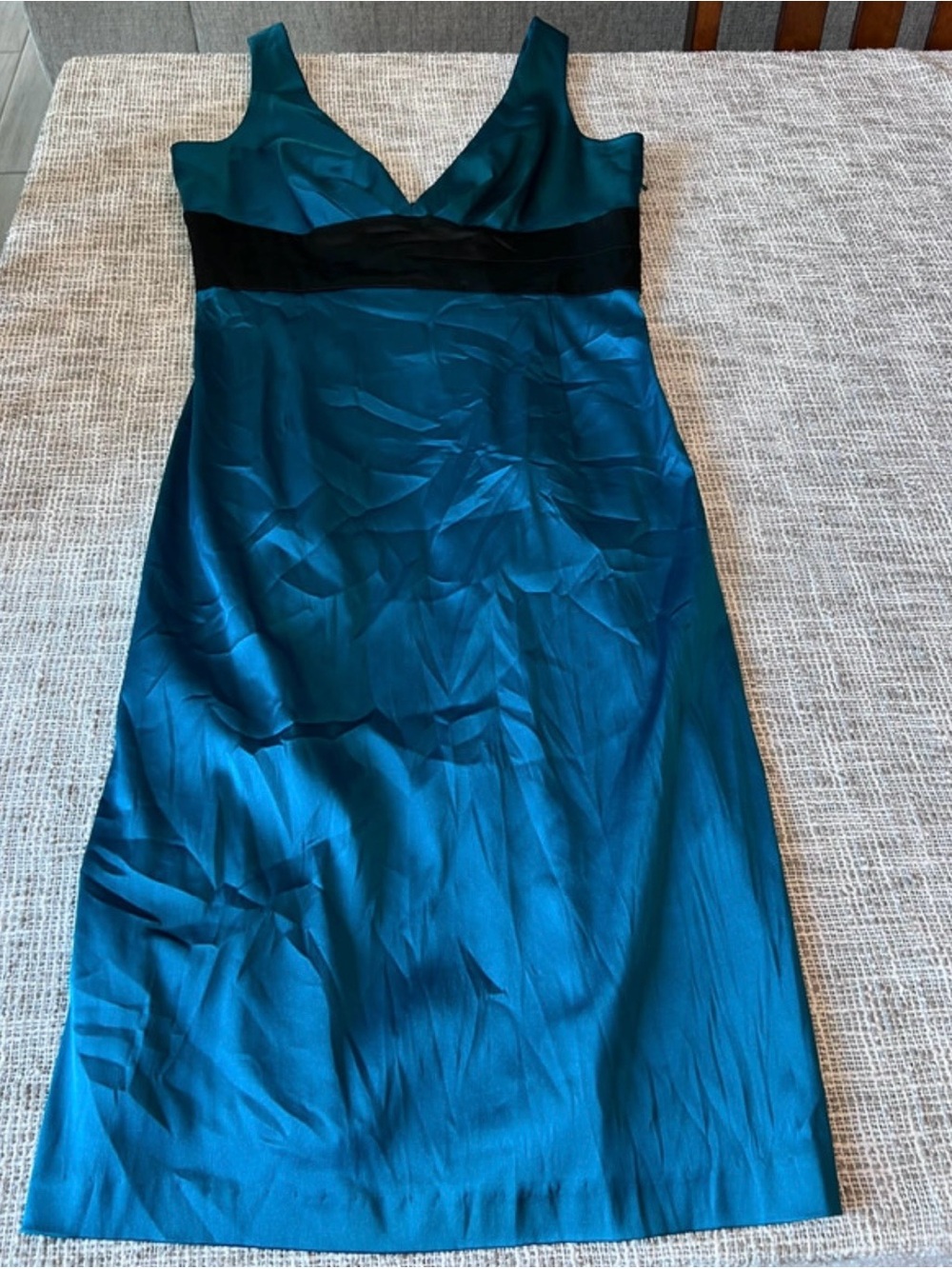 Cache Teal Sleeveless V-Neck Dress with Black Waistband